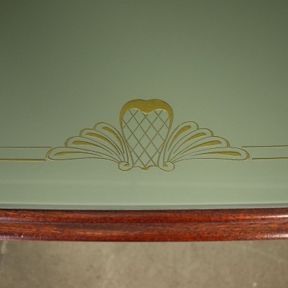 Table Mahogany Brass Back-Treated Glass Italy 1950s