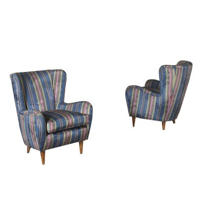 Pair Of Armchairs Foam Spring Fabric Italy 1950s