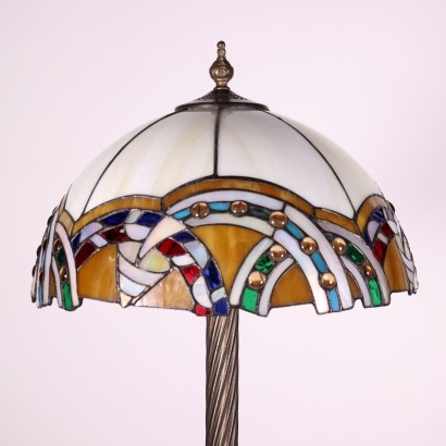 Tiffany Revival Floor Lamp Bronze Glass Paste Italy 20th Century