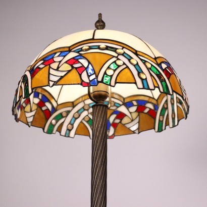 Tiffany Revival Floor Lamp Bronze Glass Paste Italy 20th Century