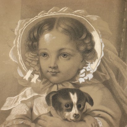 arte, arte italiano, pintura italiana del siglo XIX,Retrato de una niña con un perrito,Retrato de una niña con un perrito