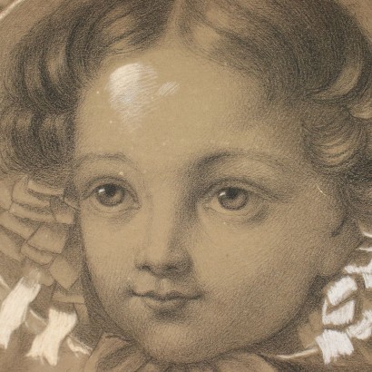Portrait Feminin Crayon sur Papier - Italie XIX Siècle