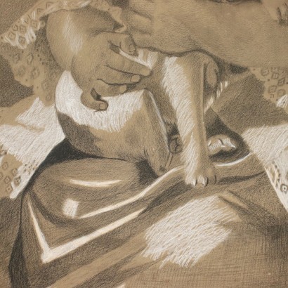 Portrait Feminin Crayon sur Papier - Italie XIX Siècle