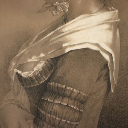 Portrait d\'une Jeune Femme Dessin - Italie XIX Siècle