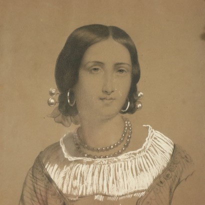 Portrait Of A Young Woman Pencil Charcoal Withe Lead On Paper 1858