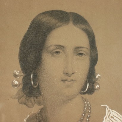 Porträt einer Jungen Frau Bleistift auf Papier Italien XIX Jhd