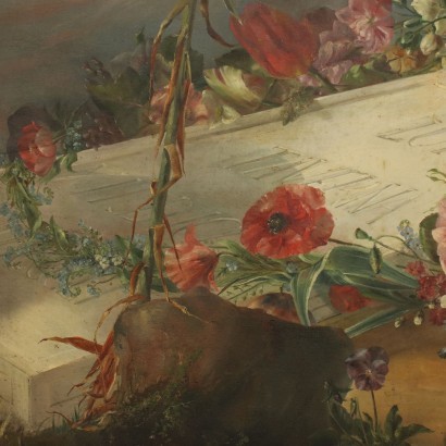 Öl auf Leinwand Bild mit Blumen Italien XX Jhd