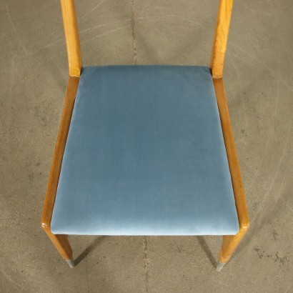 Group Of Six Chairs Sessile Oak Foam Velvet Aluminium Italy 1950s