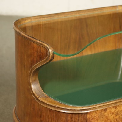 Pair Of Bedside Tables Burl Walnut Veneer Brass Glass Italy 1950s