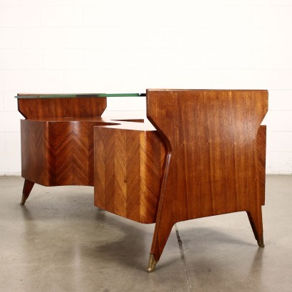 Desk Veneered Wood Brass Glass Italy 1950s