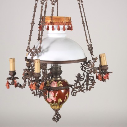 Liberty Lantern Shaped Chandelier Ceramic Iron Glass Italy 20th Centur
