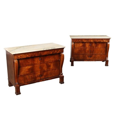 Pair of Restoration Lombard Chest Of Drawers Italy 19th Century