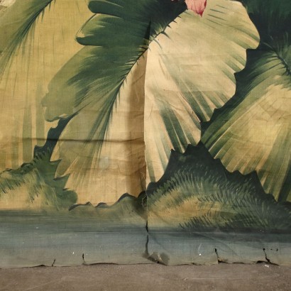 Large painting on fabric, vegetation and parrot