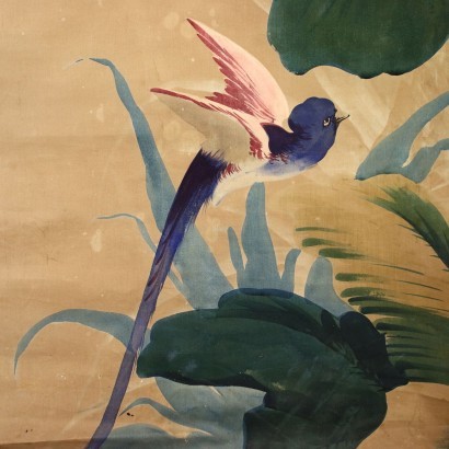 Grande peinture sur tissu, Végétation avec perroquet