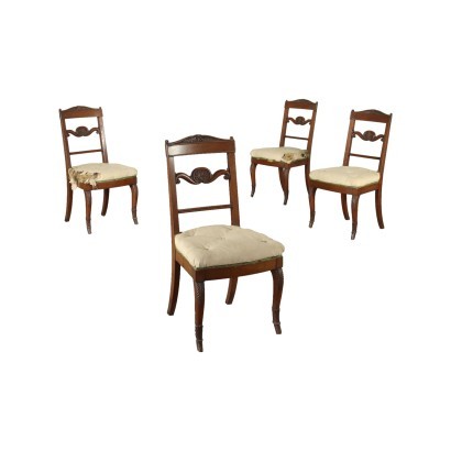 antigüedades, silla, sillas antiguas, silla antigua, silla italiana antigua, silla antigua, silla neoclásica, silla del siglo XIX, grupo de cuatro sillas de restauración