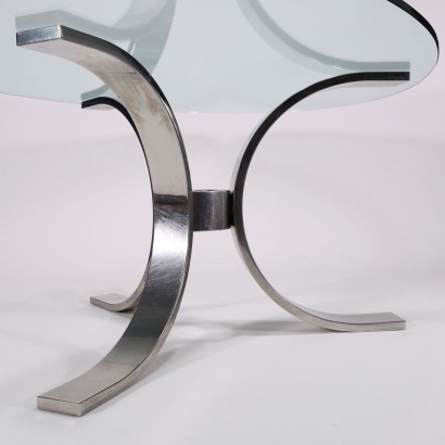 Table Chromed Aluminium Metal Glass Italy 1970s 1980s