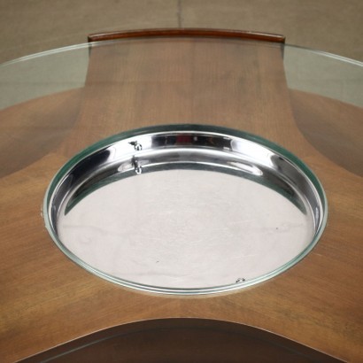 Coffee Table Walnut Veneer Chromed Aluminium Glass Italy 1960s