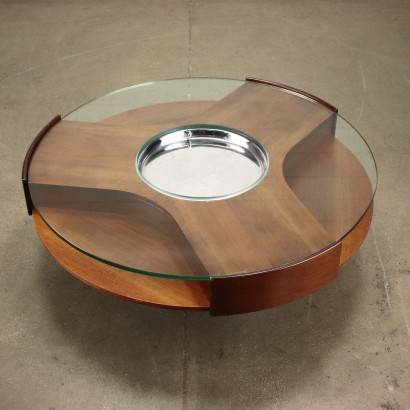 Coffee Table Walnut Veneer Chromed Aluminium Glass Italy 1960s