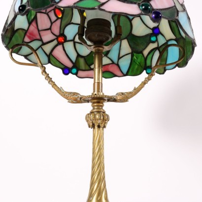 Tiffany Revival Lamp Bronze Glass Paste Italy 20th Century