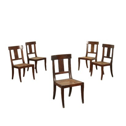 Group of 5 Directoire Chairs Walnut Italy 18th-19th Century