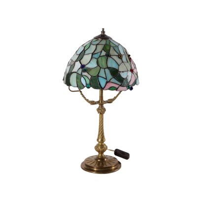 Lampe de Style Tiffany Bronze Pâte de Verre - Italie XX Siècle.