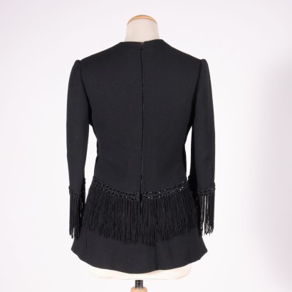 Costume vintage, Italie vintage, années 70 vintage, franges, années 60, costume noir vintage avec franges