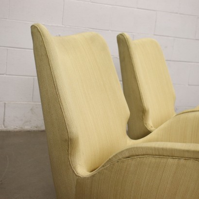 Pair Of Armchairs Wood Spring Fabric Italy 1950s