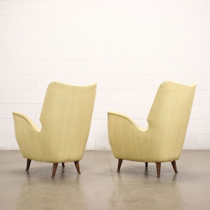 Pair Of Armchairs Wood Spring Fabric Italy 1950s
