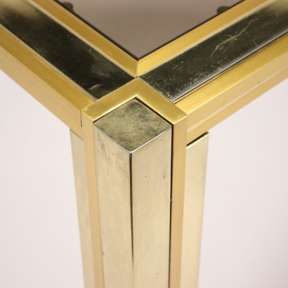 Table Chromed Metal Brass Smoked Glass Italy 1970s 1980s