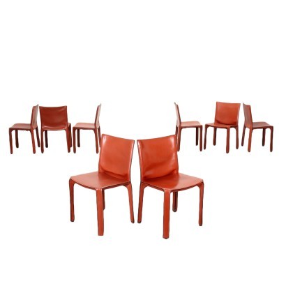 Group Of Eight Chairs Cab 412 Mario Bellini Cassina Leather Italy 1980