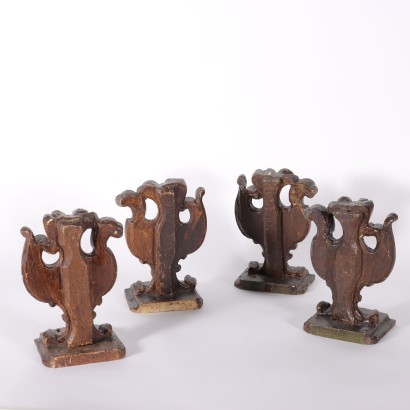 Groupe de 4 Frises Bois Laqué et Sculpté - Italie XVIII Siècle.