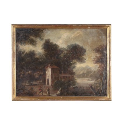 Landscape With Figure Oil On Canvas Italy 18th Century