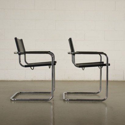 Pair Of Cantilever Mart Stam S34 Chairs Tubular Leather Italy 60s 70s