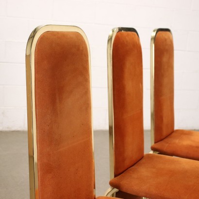 Group Of Six Chairs Foam Chromed Metal Fabric Brass Italy 1970s 1980s