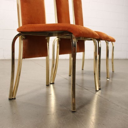 Group Of Six Chairs Foam Chromed Metal Fabric Brass Italy 1970s 1980s
