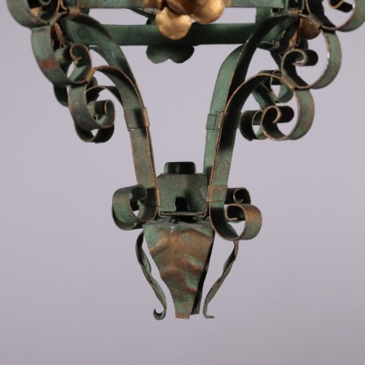 Pair Of Ceiling Lamps Wrought Iron Blown Glass Italy 20th Century