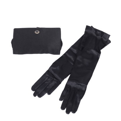 Vintage Clutch With Gloves Silk Italy 1940s-1950s