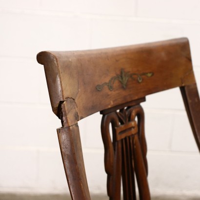 Antik, Stuhl, antike Stühle, antiker Stuhl, antiker italienischer Stuhl, antiker Stuhl, neoklassizistischer Stuhl, Stuhl aus dem 19. Jahrhundert, Gruppe von sechs Stühlen im Empire-Stil