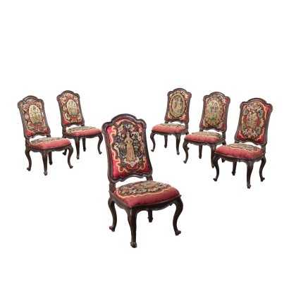 antiguo, silla, sillas antiguas, silla antigua, silla italiana antigua, silla antigua, silla neoclásica, silla del siglo XIX, grupo de seis sillas período barroco