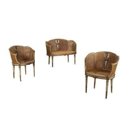 Paar Sessel und Sofa im neoklassizistischen Stil