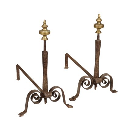 antiques, objects, antiques objects, ancient objects, ancient Italian objects, antiques objects, neoclassical objects, objects of the 19th century, Pair of Andirons from Camino