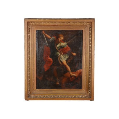 Archangel Michael defeats the Devil Oil on Canvas Italy XVII Century
