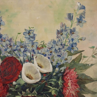 Composition Fleurs dans un Vase en Verre Huile sur Toile Italy \'900