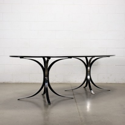 Large Table, Double Metal Base, Lacquered Wood Italy 1970s top, .