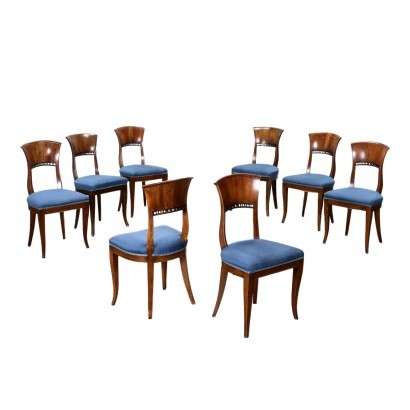 Eight Chairs Biedermeier Style Walnut Italy \'900.