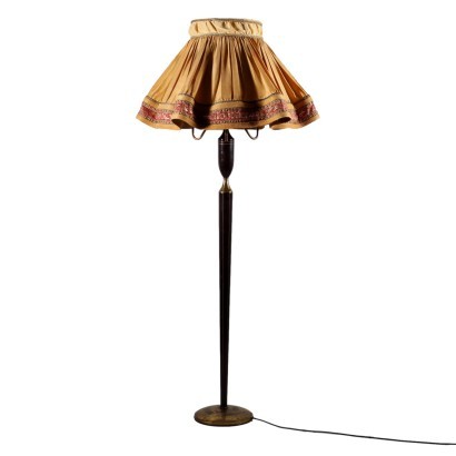 Floor Lamp Stained Wood Brass Fabric Italy 1950s