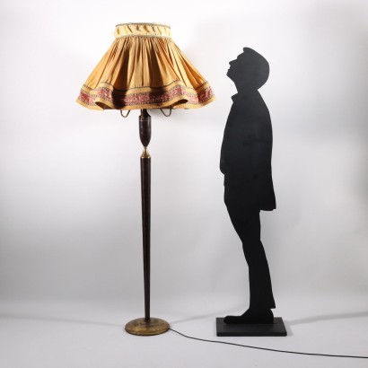 Floor Lamp Stained Wood Brass Fabric Italy 1950s