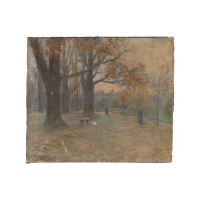 \"Im Park\" von Carlo Balestrini Öl auf Leinwand Italien 1909