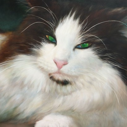 Large Portrait of a Cat Oil on Canvas XXI Cent.