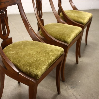 Gruppe von vier Stühlen im Empire-Stil Nussbaum Maser Italien \'900